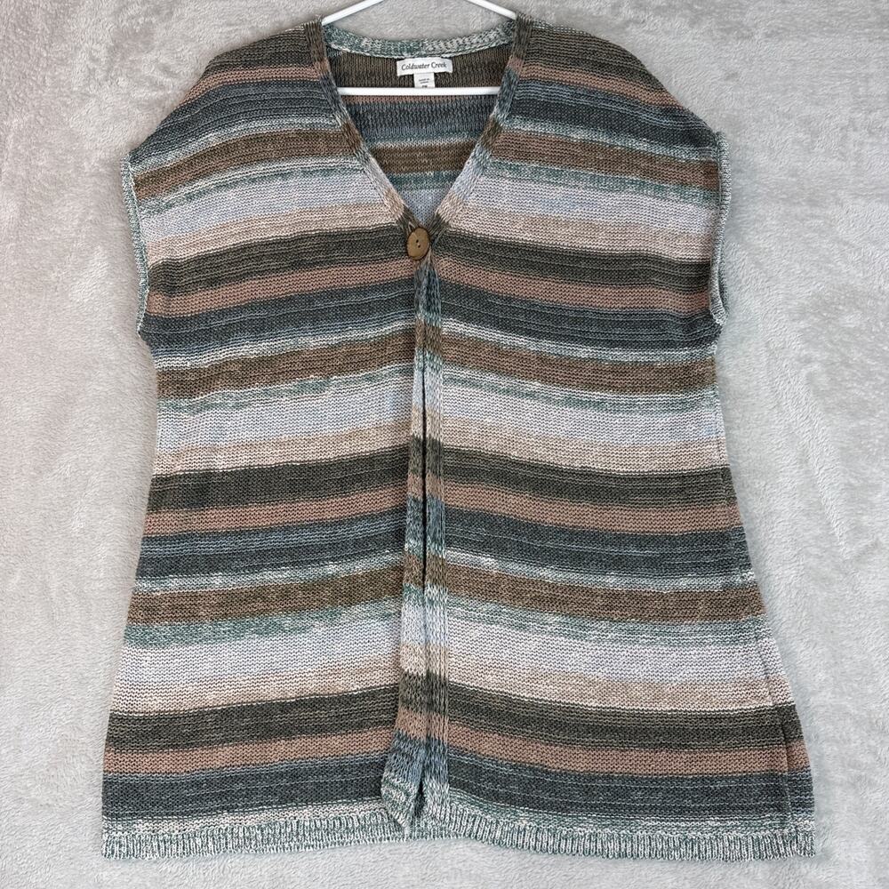 Y2K Coldwater Creek Blue Striped Cardigan Sweater PM Coastal Granny Garden
